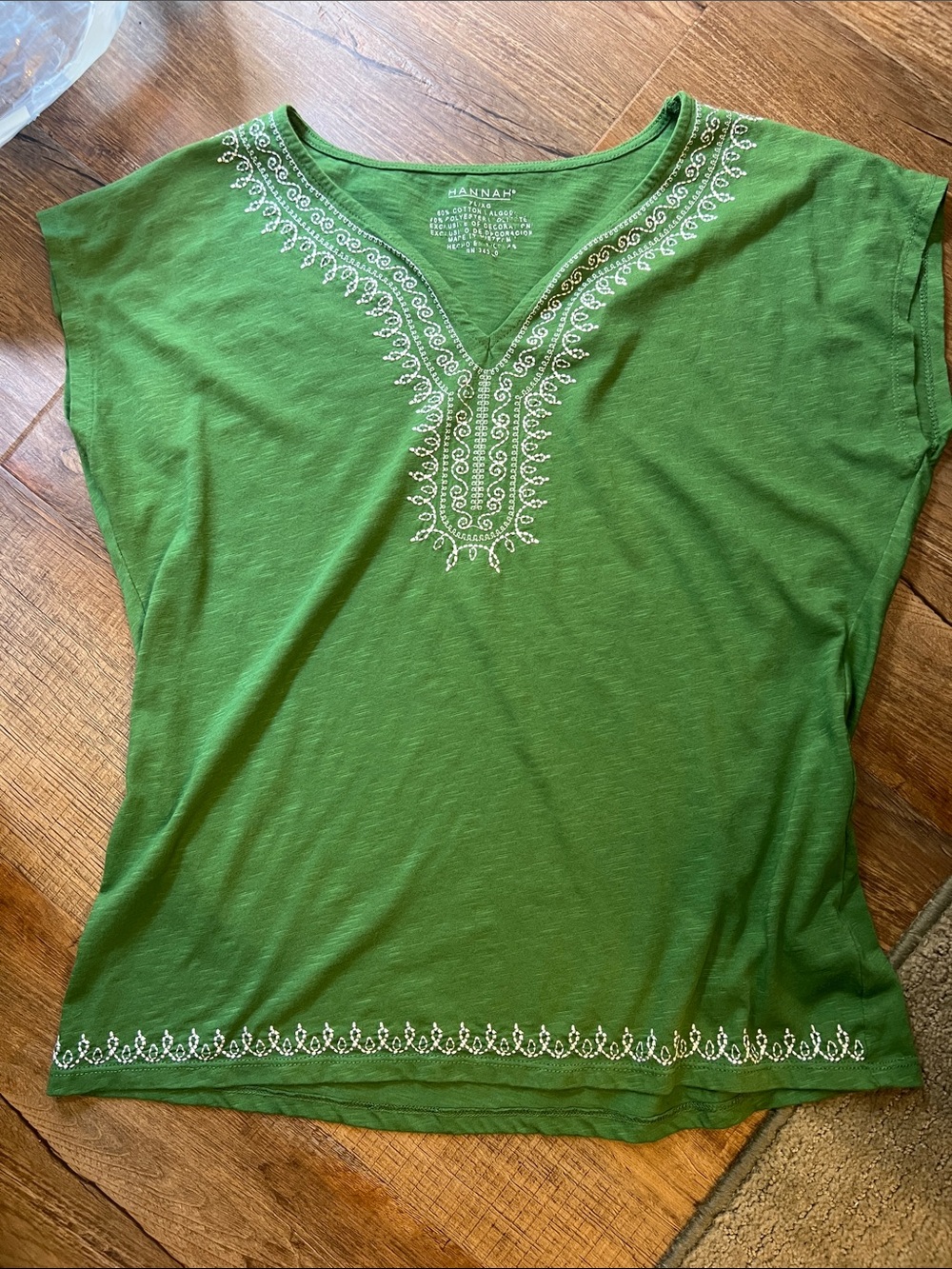 Hannah Green V-Neck Embroidered Tunic Top